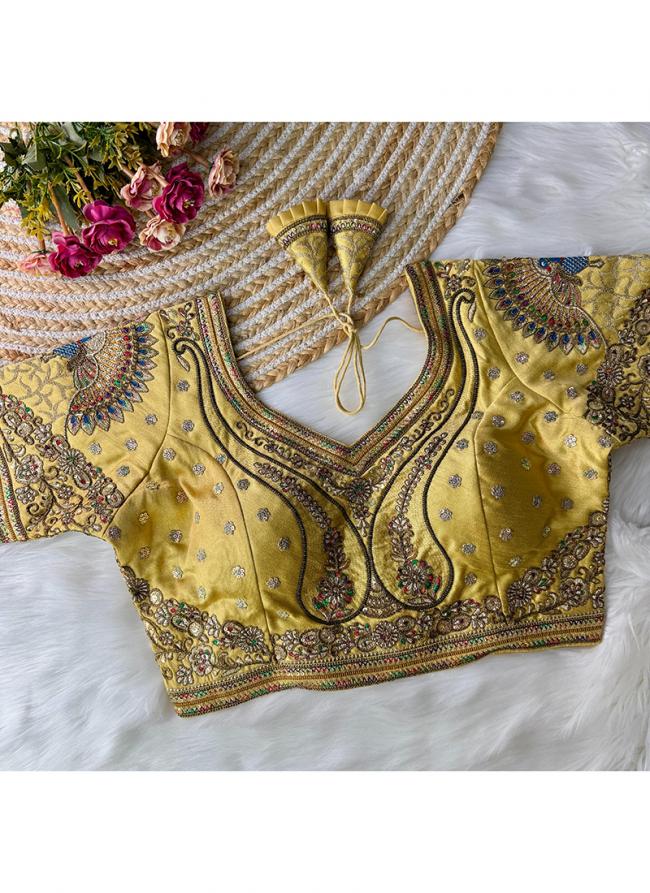 Italian Silk Yellow Bridal Wear Embroidery Work Readymade Blouse